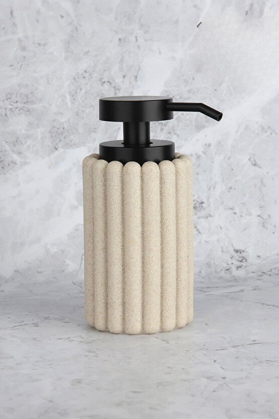 Modern Seramik Sıvı Sabunluk Kumtaşı Dokulu, Paslanmaz Siyah Pompalı, Şık Banyo ve Mutfak Aksesuarı