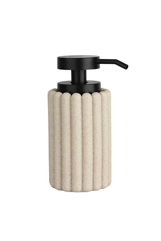 Modern Seramik Sıvı Sabunluk Kumtaşı Dokulu, Paslanmaz Siyah Pompalı, Şık Banyo ve Mutfak Aksesuarı