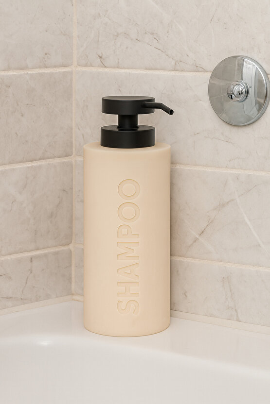 Şampuanlık – Seramik Görünümlü, Modern Tasarım, Pompalı Sıvı Sabun & Şampuan Dispenseri