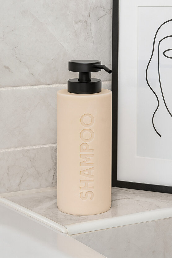 Şampuanlık – Seramik Görünümlü, Modern Tasarım, Pompalı Sıvı Sabun & Şampuan Dispenseri