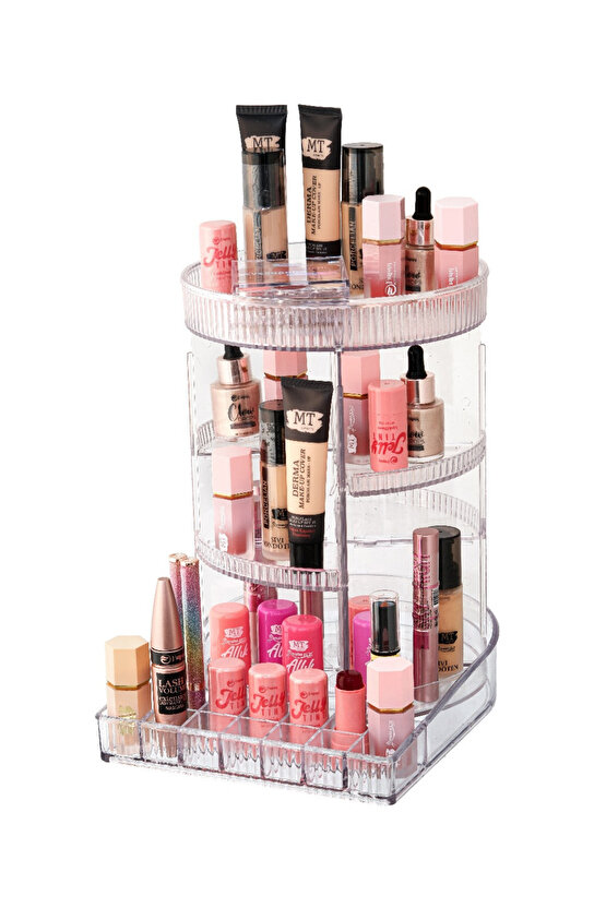 360° Döner Makyaj Organizeri Şeffaf Akrilik 4 Katlı Makyaj Düzenleyici Raf  Kozmetik Saklama Standı