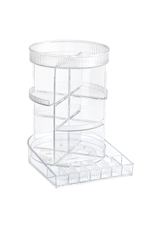 360° Döner Makyaj Organizeri Şeffaf Akrilik 4 Katlı Makyaj Düzenleyici Raf  Kozmetik Saklama Standı