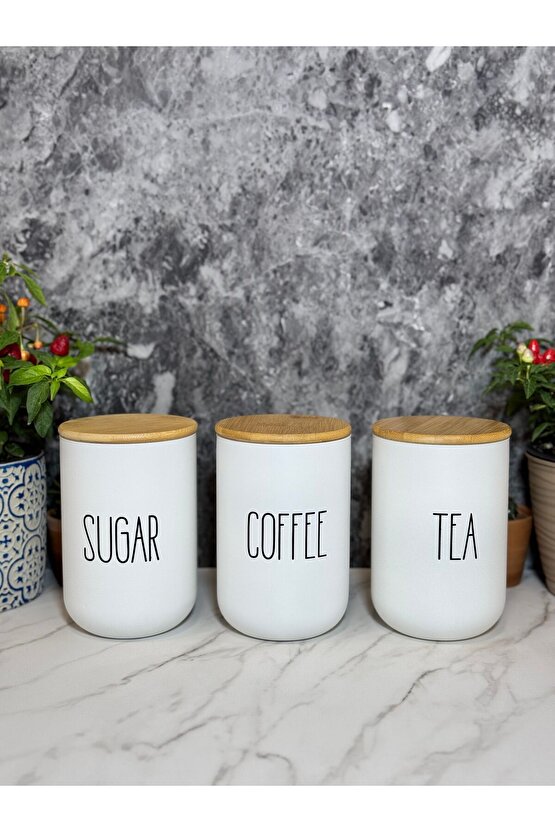 3lü Bambu Kapaklı Hasır ÇayKahveŞeker Kavanozu