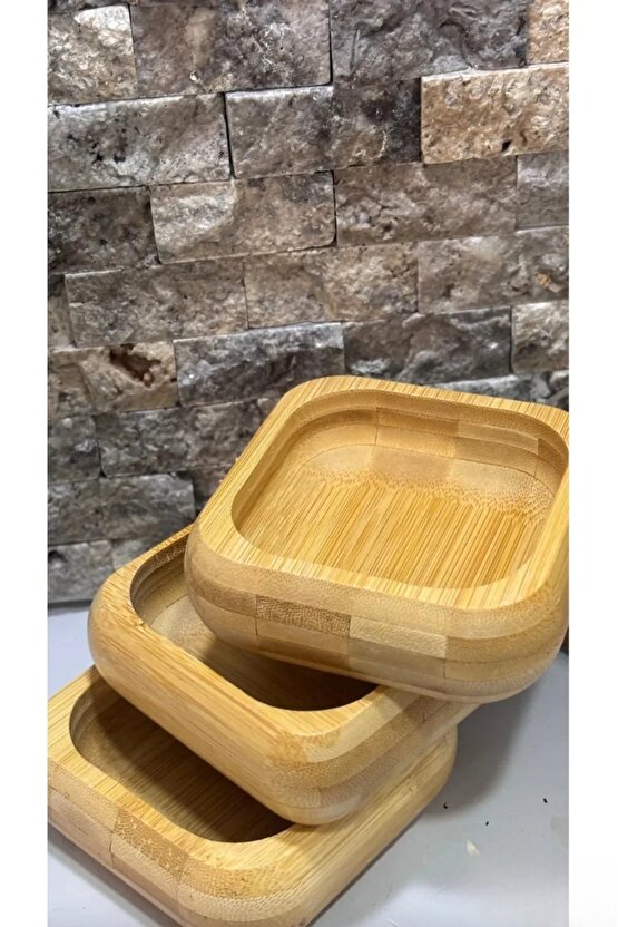 Premium 3lü Doğal Bambu Dekoratif Kahvaltılık Sunum ve Çerezlik Kase Seti Ahşap Dekoratif Sade Kase