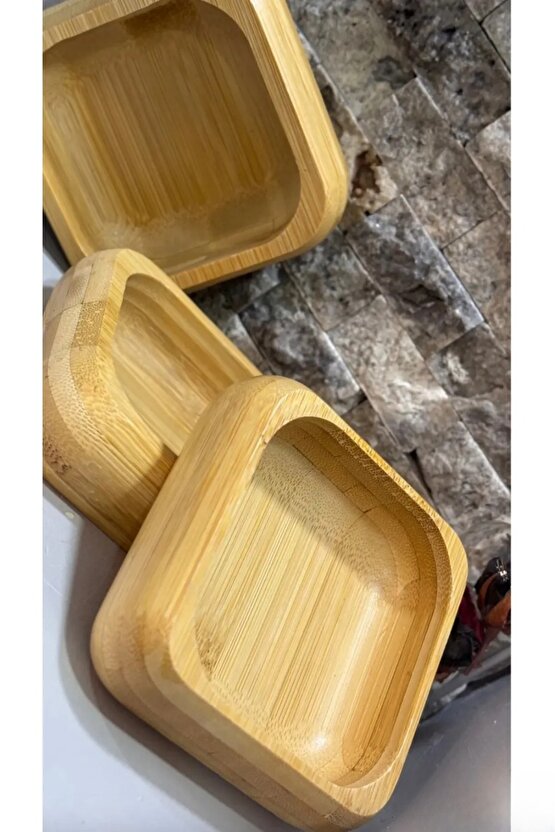 Premium 3lü Doğal Bambu Dekoratif Kahvaltılık Sunum ve Çerezlik Kase Seti Ahşap Dekoratif Sade Kase