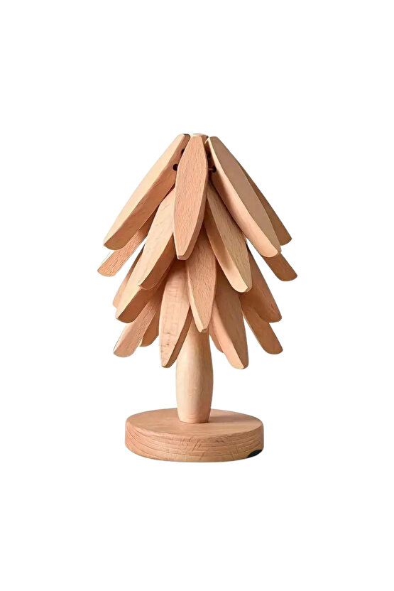 Doğal Ahşap Yaprak Tasarımlı Çok Amaçlı Peçetelik & Bardak Altlığı Seti