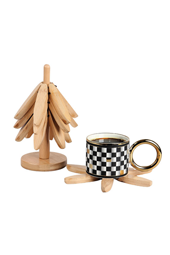 Doğal Ahşap Yaprak Tasarımlı Çok Amaçlı Peçetelik & Bardak Altlığı Seti