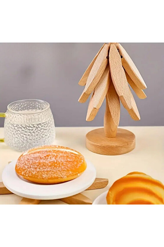 Doğal Ahşap Yaprak Tasarımlı Çok Amaçlı Peçetelik & Bardak Altlığı Seti