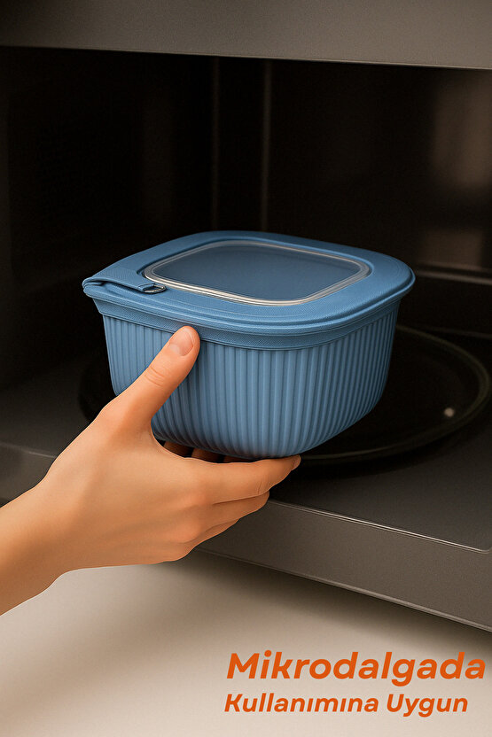 3lü Renkli Kilitli Kapaklı Saklama Kabı Difrize Mikrodalga ve Buzdolabı Uyumlu Düzenleyici