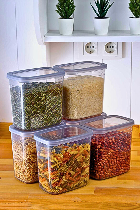 6 Adet 12 Parça Dikdörtgen 2 Litre Erzak Bakliyat Saklama Kabı Çeyiz Seti 20 Etiket Hediyeli