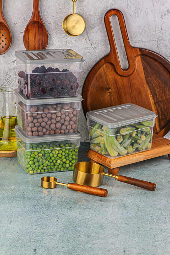 4lü Buzdolabı Düzenleyici Organizer Mikrodalga Ve Difrize Uygun Saklama Kabı Antrasit Set