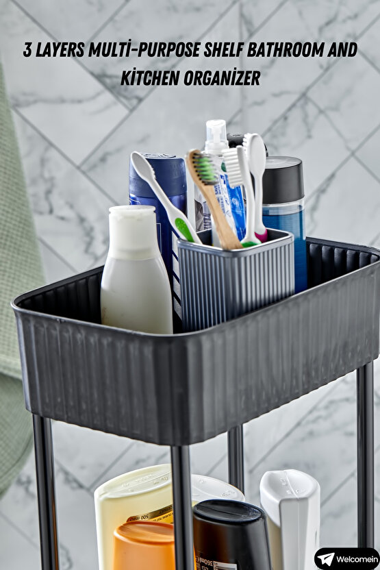 Easy 3 Katlı Çok Amaçlı Raf Banyo Ve Mutfak Organizer Düzenleyici (Tekerlekli) 3 Katlı Şık