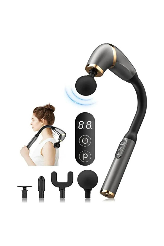 Masaj Tabancası Sporcu Masaj Aleti 4 Başlıklı Şarjlı Titreşimli Sporcu Masaj Tabancası