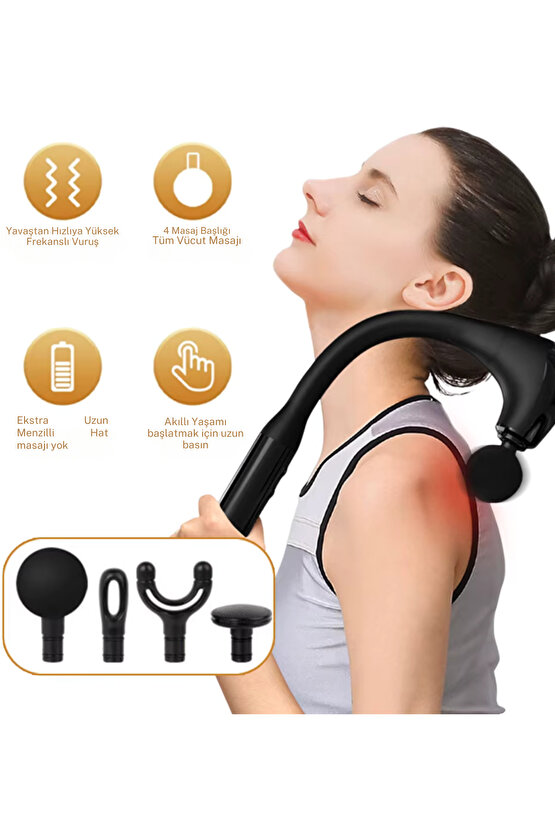 Masaj Tabancası Sporcu Masaj Aleti 4 Başlıklı Şarjlı Titreşimli Sporcu Masaj Tabancası