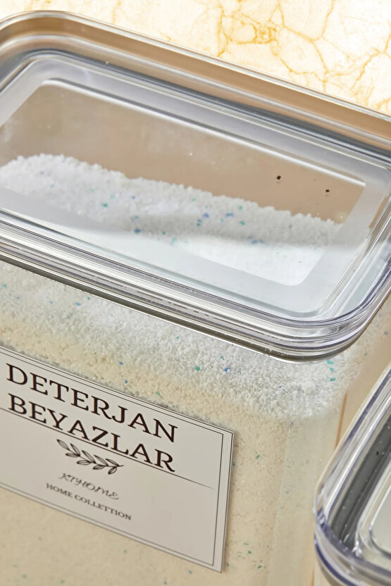 4lü Deterjan Kutusuvakum Kapaklı Banyo Düzenleyici Saklama Kutusu 2.9 L Şeffaf Renk