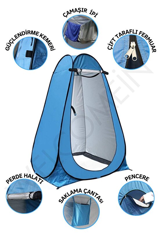 Otomatik Portatif Kamp&Plaj Duş Giyinme ve Tuvalet Çadırı 120 X 120 X 190 Cm