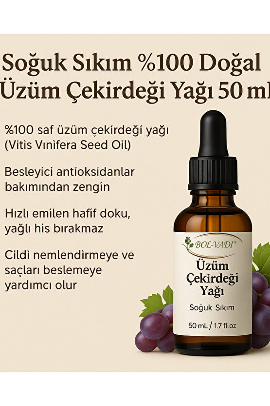%100 Doğal Soğuk Sıkım Üzüm Çekirdeği Yağı 50ML – Gözenek Sıkılaştırıcı & Besleyici