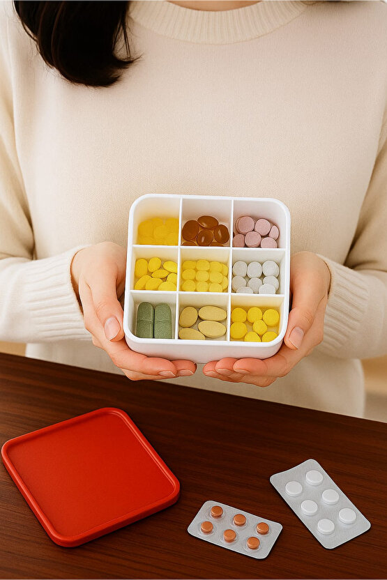 9 Bölmeli İlaç Kutusu Aparatı Çıkabilen Çok Gözlü İlaç Saklama Kutusu