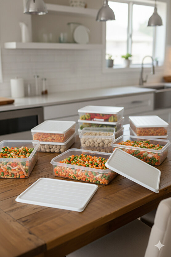 8li Şeffaf Saklama Kabı Buzdolabı Dondurucu Difrize Uygun Düzenleyici Set 8x2400 ml