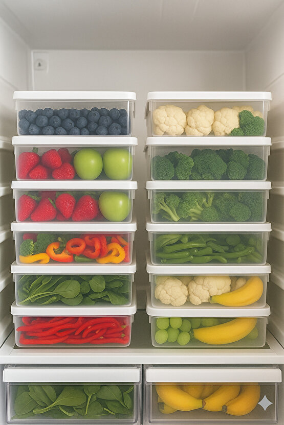 8li Şeffaf Saklama Kabı Buzdolabı Dondurucu Difrize Uygun Düzenleyici Set 8x2400 ml