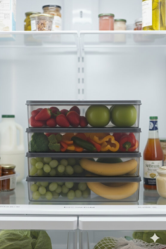 4lü Şeffaf Saklama Kabı Buzdolabı Dondurucu Difrize Uygun Düzenleyici Set 4x2400 ml