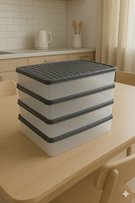 4lü Şeffaf Saklama Kabı Buzdolabı Dondurucu Difrize Uygun Düzenleyici Set 4x2400 ml