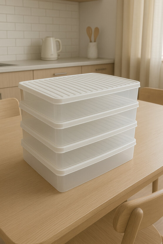 4lü Şeffaf Saklama Kabı Buzdolabı Dondurucu Difrize Uygun Düzenleyici Set 4x2400 ml