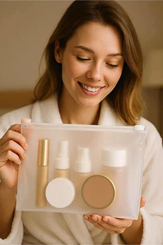 10 Adet Şeffaf Buzlu Fermuarlı Makyaj Çantası – Kozmetik Organizer - Seyahat Tipi