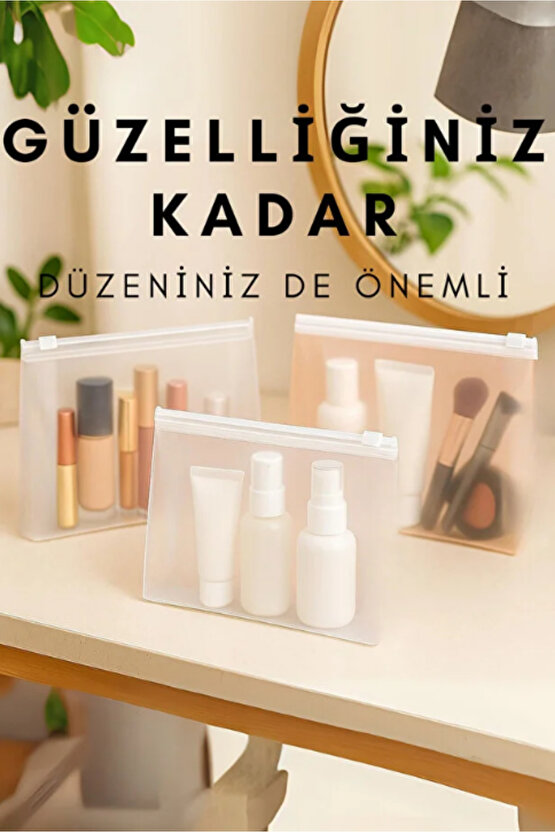 10 Adet Şeffaf Buzlu Fermuarlı Makyaj Çantası – Kozmetik Organizer - Seyahat Tipi