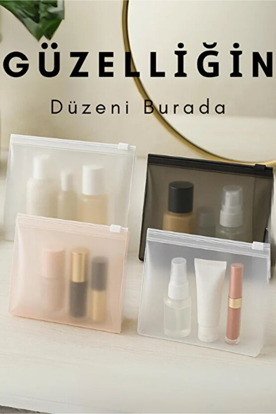 10 Adet Şeffaf Buzlu Fermuarlı Makyaj Çantası – Kozmetik Organizer - Seyahat Tipi