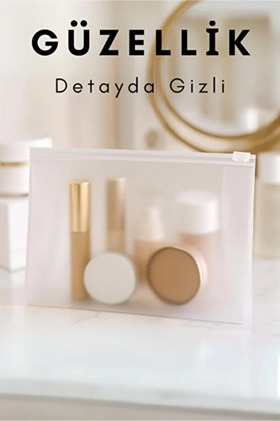 10 Adet Şeffaf Buzlu Fermuarlı Makyaj Çantası – Kozmetik Organizer - Seyahat Tipi