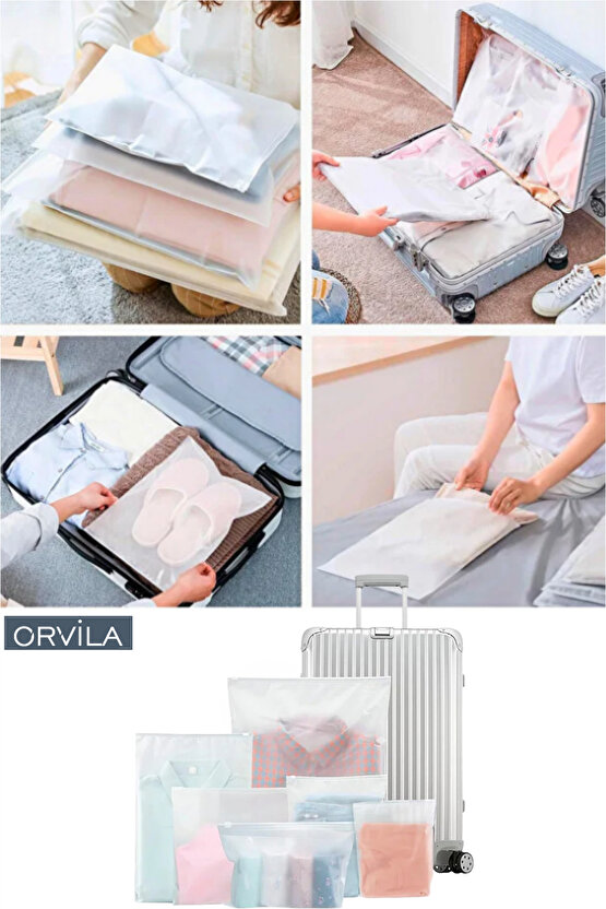 10 Adet Buzlu Fermuarlı Poşet Torba 30x20cm -Valiz Ve Bavul İçi Düzenleyici -Tekrar Kullanılabilir