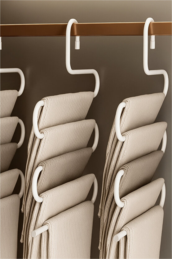 Beyaz 5 Bölmeli Metal Elbise Askısı - Giysi Pantalon Fular Kıyafet Gardrop Düzenleyici Organizer