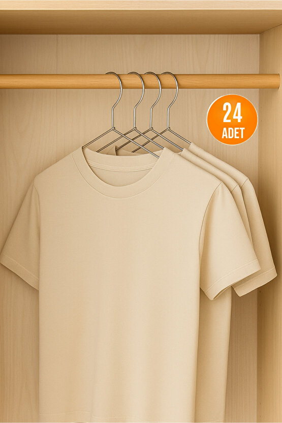 24lü Paslanmaz Metal Kıyafet ve Elbise Askısı Tel Askı