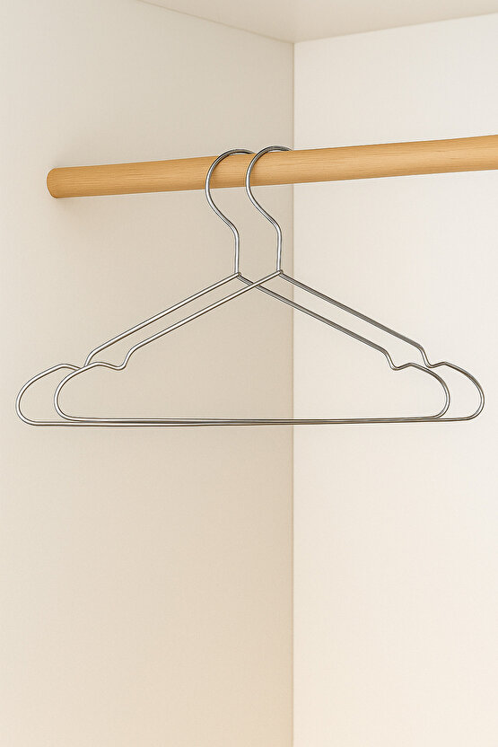 24lü Paslanmaz Metal Kıyafet ve Elbise Askısı Tel Askı