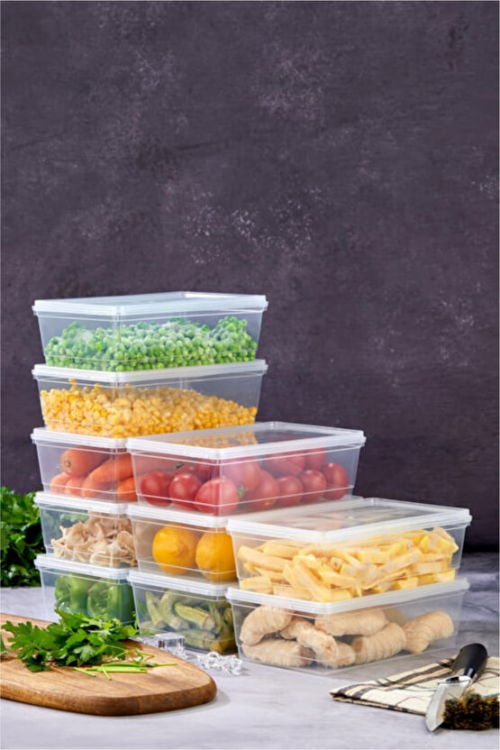 10’lu Kapaklı Saklama Kabı Seti – Düzenleyici - 2 Litre, Buzdolabı ve Derin Dondurucu Uyumlu