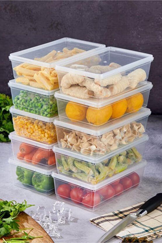 10’lu Kapaklı Saklama Kabı Seti – Düzenleyici - 2 Litre, Buzdolabı ve Derin Dondurucu Uyumlu