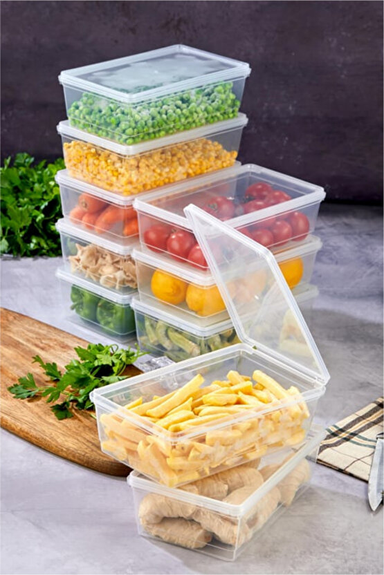 10’lu Kapaklı Saklama Kabı Seti – Düzenleyici - 2 Litre, Buzdolabı ve Derin Dondurucu Uyumlu