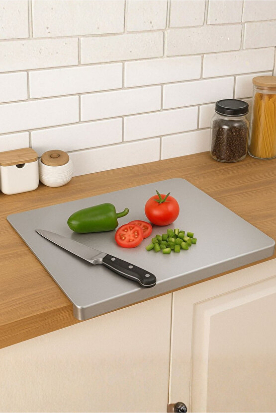 Tezgah Üstü Bükümlü Metal Yoğurma Kesme ve Doğrama Tahtası – Paslanmaz Çelik, Hijyenik