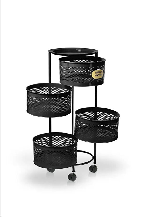 Kule Sebzelik 4 Katlı Tepsili Açılır Metal Patates Soğan Meyvelik Sepetli Rafı Siyah