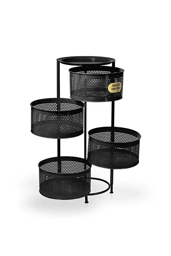 Kule Sebzelik 4 Katlı Tepsili Açılır Metal Patates Soğan Meyvelik Sepetli Rafı Siyah