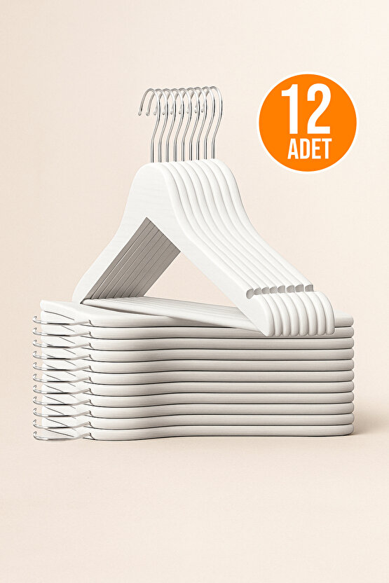 12 Adet - Ahşap Görünümlü Plastik A Kalite Elbise Askısı Tshirt Pantolon Askı