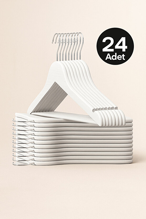 24 Adet - Ahşap Görünümlü Plastik A Kalite Elbise Askısı Tshirt Pantolon Askı