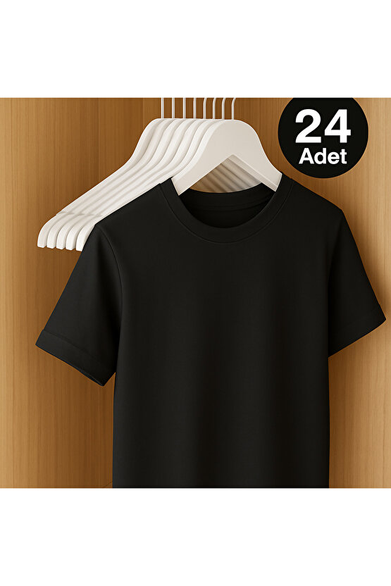 24 Adet - Ahşap Görünümlü Plastik A Kalite Elbise Askısı Tshirt Pantolon Askı