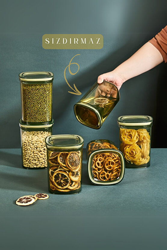 Premium 6 Adet Sızdırmaz Contalı Erzak Bakliyat Saklama Kabı Yeşil