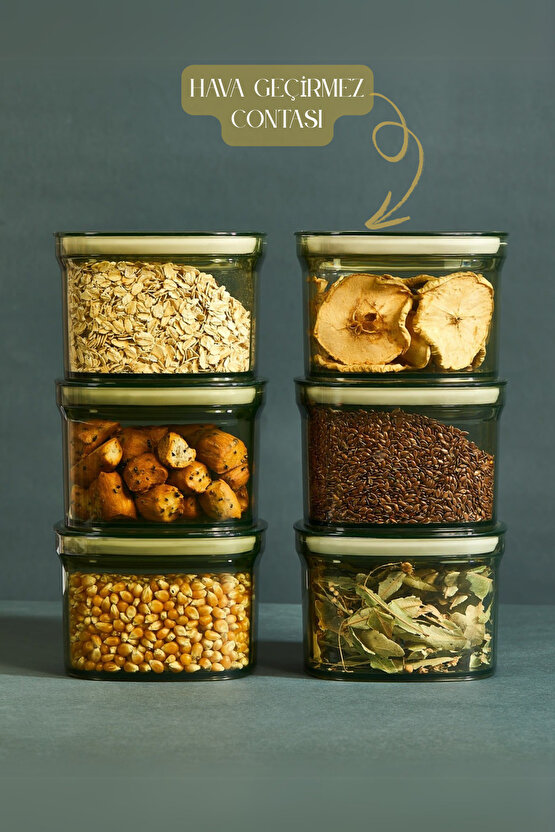 Premium 6 Adet Sızdırmaz Contalı Erzak Bakliyat Saklama Kabı Yeşil