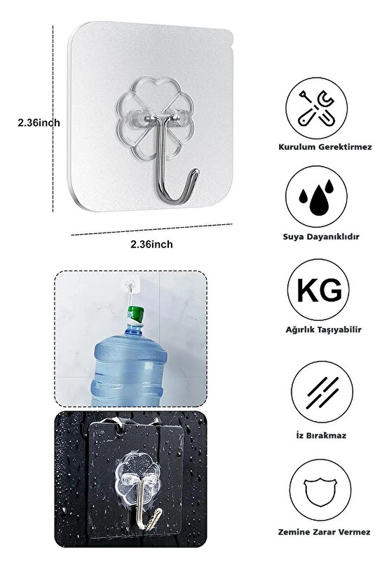 10 Adet - Kendinden Yapışkanlı Çok Amaçlı Kancalı Askı