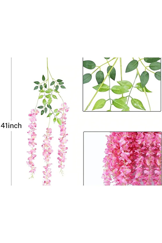 12 Adet Yapay Akasya Çiçeği Sarkıt Süsleme Söz Nişan Konsept Demeti (3 Dallı) - Pembe