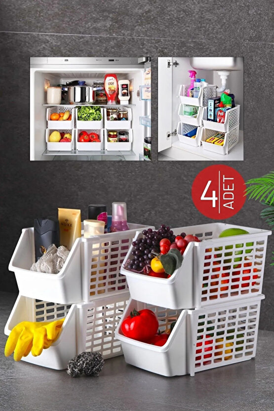 4 Adet Üst Üste Geçebilen Çok Amaçlı Düzenleyici Organizer Büyük Boy - Beyaz