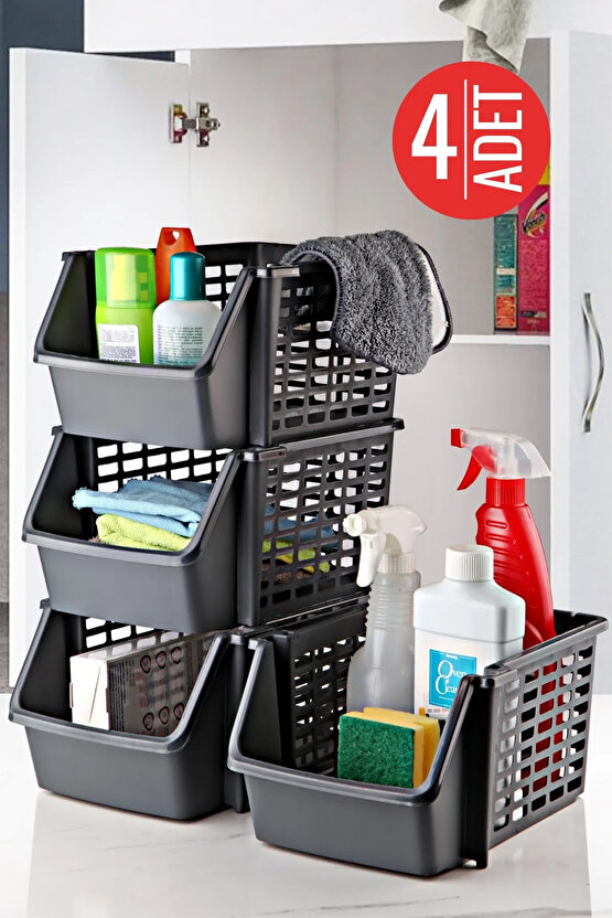 4 Adet Üst Üste Geçebilen Çok Amaçlı Düzenleyici Organizer Büyük Boy - Gri